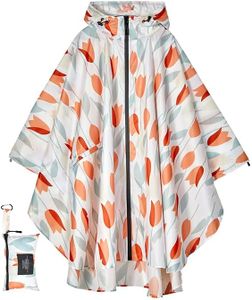 POWINSUN Fashion Hooded Rain Poncho Waterproof Raincoat Jacket with pocket for Women/Men/Adult, Tulip, One Size