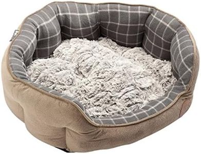 Petface Check and Bamboo Oval Dog or Cat Bed, Large, Grey