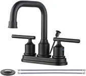 WOWOW Bathroom Faucet Black 4 inch Bathroom Sink Faucet Centerset Lift Rod Drain Stopper 2 Handle Lavatory Commercial Contemporary Faucet High Arc Brass Faucets for Bathroom