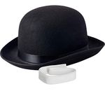 NJ Novelty - Black Derby Hat, 5" Tall Felt Bowler Hat Dress Up Costume Accessory for Adults + White Band (Black - 1 Pack)