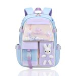 Xfopz Cute Bunny Backpack for Girls, Lightweight &Waterproof School Bag with Multiple Pockets, Kawaii Elementary Students Book Bag for Teen girls (Blue)