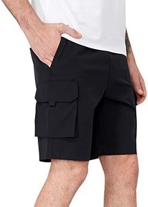 CAMEL CROWN Men's Hiking Cargo Shorts Elastic Waist Quick Dry Lightweight Shorts for Athletic Shorts with Pockets Black XXXL