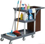 Professional 3-Shelf Janitorial Cleaning Cart on Wheels with Trash Bag & Cover, Heavy Duty Rolling Utility Cart for Hotels, Schools, Offices, Hospitals - Durable PP Material, 300 lbs Capacity