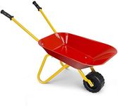 Costzon Kids Wheelbarrow, Metal Construction Toys Kart, Child Wheel Barrel w/Non-Slip Handle, Wearable Wheels, Yard Rover Steel Tray, Tote Dirt/Leaves/Tools in Garden for Toddlers (Red)