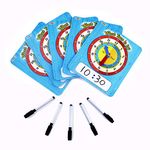 ZazzyKid Time Learning Clock for Kids: Pack of 5 Clocks (20.5 x 18cm) + 5 Erasable Markers – Teach Children to Tell Time