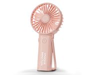 UN1QUE Mini Handheld Fan, 1800 mAh Rechargeable Portable Hand Fan with Stand, 3 Speeds Small Fan, Brushless Motor USB Fan for Home, Office, Kitchen, Makeup & Travel Use by Women and Men (Pink)