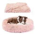 Belababy Dog Cat Donut Bed with Soft Blanket, Calming Dog Cat Bed Small with Soft Plush, Puppy Bed Dog Beds with Fluffy Cuddler, Anti Anxiety Dog Bed with Anti-Slip Bottom (XS, Pink)