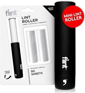 Flint Classic Retractable Lint Roller - Refillable Travel Lint Roller - 90 Sheets (Black)