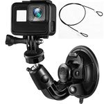 micros2u Pro Series Heavy Duty Performance Large Diameter (9.5cm) Suction Cup Windscreen Window Glass Mount + Stainless Steel Tether Lanyard. For Gopro Hero & Most Action Cameras