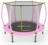 BCAN 60IN Mini Trampoline for Ages 2 to 5 Toddlers, 5FT Safety Toddler Trampoline - Indoor/Outdoor,Integrated Safety Enclosure Net, Anti-Collision Curved Pole, Great Gifts for Boys & Girls - Pink