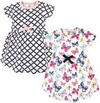 Touched by Nature Girls' One Size Organic Cotton Short Long-Sleeve Dresses, Baby Toddler Bright Butterflies Short Sleeve, 3-6 Months