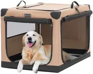 PETSFIT Soft Sided Dog Crate, Collapsible Dog Crate - 40 Inch Lightweight, Easy Setup, Sturdy Portable Dog Crate, Adjustable Framework with 3 Mesh Door, Soft Dog Kennel Indoor, Khaki