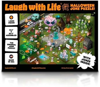 1,000 Piece Halloween Themed Puzzle for Adults – Spooky Jigsaw Puzzle - 72 Trick-or-Treat Jokes and Illustrations – Made in USA - Joke Insert for Puzzle Enthusiasts, XL Puzzle 19" x 26"
