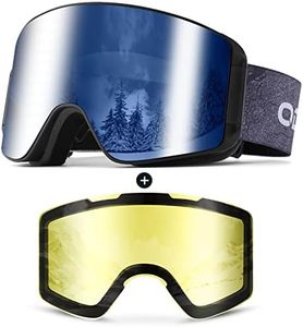 Odoland Ski Goggles Set with Detachable Lens, Frameless Interchangeable Lens, Anti-Fog 100% UV Protection Snow Goggles for Men and Women, Helmet Compatible - Black Frame Blue Lens vlt 13%