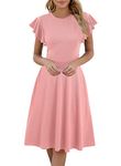 HELYO Fit and Flare Dress for Women Petite Summer Semi-Formal Vintage Work Ruffle Sleeves V-Back Cocktail Wedding Guest Dresses with Pockets 842 Pink M