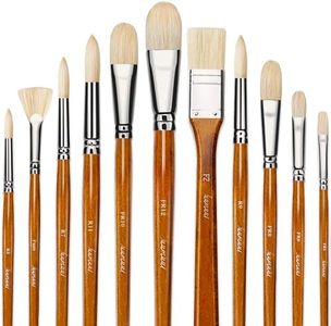 Fuumuui 11pcs Professional Paint Brush Set, 100% Natural Chungking Hog Bristle Artist Brushes for Acrylic and Oils Painting with a Free Carrying Box