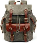 HuaChen Vintage Waxed Canvas Leather Backpack for Men, Military Tactical Army Camping Rucksack for Travel, Army Green, Large, Canvas Backpack