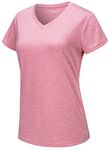 TACVASEN Pink T Shirts Women Solid Casual Short Sleeve Shirt V-Neck Cycling Yoga Tops Soft Breathable Summer Swim,Pink,L