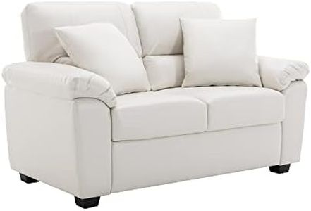 Morden Fort Faux Leather Loveseat Sofas, White Modern Luxury and Comfy Furniture Sleeper Couches for Living Room, Apartment, Office, Reading Room