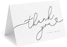 Bliss Collections Black Script Heart Thank You Cards with Kraft Envelopes, Pack of 25, 4x6 Folded, Tented, Bulk, Perfect for: Wedding, Bridal Shower, Baby Shower, Birthday, or just to say thanks!