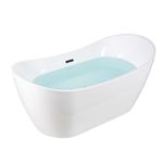 WOODBRIDGE 67" Acrylic Freestanding Bathtub Contemporary Soaking White Tub with Matte Black Overflow and Drain,B0010-MB