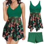 SINBRLAI Tankini Swimwear for Women Tummy Control Swimsuit Layered Flounce 2 Pieces Bathing Suits with Boyshort S-2XL Green