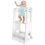 Step Ladder, CXRYLZ Kids Kitchen Step Stool with Adjustable Standing Platform, Wooden Child Standing Tower for Toddlers (White)