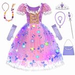 Princess Dress up for Girls, Light-up Costume for Girls 3-8 Years Old, for Halloween Brithday Party (L)