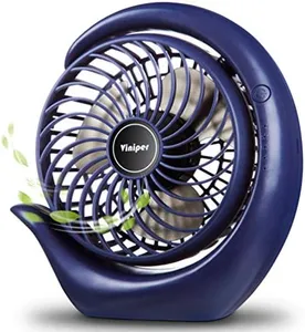 Viniper Portable Rechargeable Fan, Small Desk Fan : 3 Speeds & about 8-24 Hours Longer Working, 180° Rotation, Portable Desktop Fan Small but Mighty, Strong Wind (Blue, Light Black Blade)