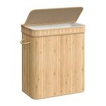 SONGMICS Laundry Hamper with Lid, 100 L Bamboo Laundry Basket, Removable Machine Washable Hamper Basket, with Handles, for Laundry Room, Bedroom, Washroom, Natural LCB063N01