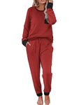 Ekouaer Womens Cotton Long-Sleeve Top and Flannel Bottom Pajama Set Lightweight Sleepwear (Red, X-Large)