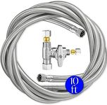 Refrigerator Ice Maker Water Line Kit - 10' Braided Stainless Steel Fridge Water Line with 1/4" Compression Fittings Pex Tubing Core and Water Splitter