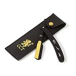 The Cambridge Cutthroat® Cut Throat Razor Kit Stainless Steel Black & Gold Professional Barber Razor, Premium Quality Single Blade Straight Edge Razor, Moustache & Beard Shaper, Travel Pouch Included