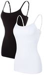 ATTRACO Women's Cotton Camisole Shelf Bra Spaghetti Straps Tank Top 2 Packs, Black/ White, X-Large