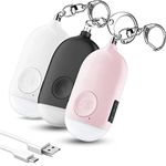 Safe Personal Alarm for Women,3 Pack Rechargeable 130dB Police Approved Rape Rope Alarm with LED Flashlight Self Defense Keychain,Panic Attack Safety Alarm for Girl Kid Elderly(Purple+Black+Silver)