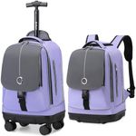 Hlrmsat Rolling Backpack with Detachable Wheels 18 Inch Roller Backpack for Men Women Waterproof Travel Wheeled Laptop bag, Purple