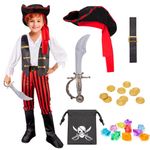 MELAND Pirate Costume Kids, Boys Girls Dress Up with Pirate Hat, Boot-covers for Kids Aged 3 to 10, Fancy Dress for Kids&Toddlers Halloween Costumes