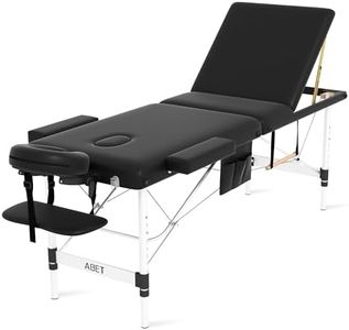 ABET Portable Massage Table, 3 Folding Professional Lash Bed Esthetician Bed, Height Adjustable Tattoo Table Spa Facial Bed with Face Cradle, Detachable Armrest, Aluminum Feet & Carrying Bag, Black