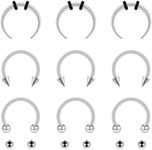 Yolev 9Pcs septum Rings Septum Jewelry 16g 18g Septum Ring Septum Piercing 20g Horseshoe Earring Hoop Stainless Steel Nose Ring Hoop Nose Piercing Jewelry for Women and Men