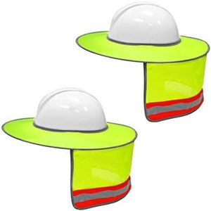 XIAKE 2 Pack Hard Hat Sun Shield Full Brim Mesh Neck Sunshade with Reflective Strips,High Visibility Yellow