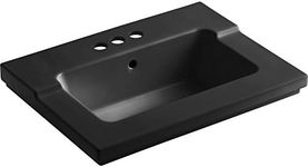 KOHLER K-2979-4-7 Tresham One-Piece Surface and Integrated Bathroom Sink with 4-Inch Centerset Faucet Drilling, Black