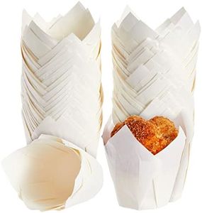 Juvale 100-Pack White Tulip Cupcake Liners for Wedding, Birthday Party, Parchment Paper Baking Cups and Muffin Wrappers for Baby Shower, Tea Party Decorations (2.2x3.15 in)