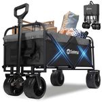 Sekey Heavy Duty Foldable Wagon with 330lbs Weight Capacity, Collapsible Folding Utility Garden Cart with Big All-Terrain Beach Wheels & Drink Holders.Black&Grey