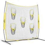 PodiuMax Portable Football Trainer Throwing Net, 8ft x 8ft Knotless Net for Improving QB Throwing Accuracy with 5 Target Pockets, with Carry Bag (Yellow)