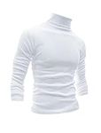 Men Slim Fit Lightweight Long Sleeve Pullover Top Turtleneck T-Shirt, White, Medium