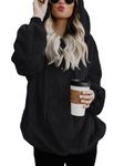 CHICALLURE Women Half Zip Pullover Sweatshirt Faux Fleece Casual Fuzzy Hoodies Winter Coat Outwear Sherpa Sweater Jacket(Black, L)