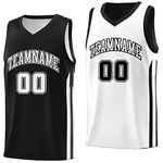 Custom Reversible Basketball Jersey - Personalize Team Uniform Design Your Own Name & Number for Men/Youth, Black-white-19, One Size