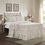 HIG 3 Piece Ruffle Skirt Bedspread Set King - Camel 30 inches Drop Ruffled Style Bed Skirt Coverlets Bedspreads Dust Ruffles - Bedding Collections King Size - 1 Bedspread, 2 Standard Shams (Echo)