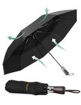 TECKNET Windproof Umbrella - Compact Folding Travel Umbrella with Automatic Open/Close, Wind Resistant, Strong and Portable Umbrella for Rain with Wood Handle and Vented Double Canopy - Men and Women