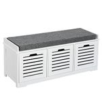 HOMCOM Upholstered Shoe Cabinet Storage Bench with Padded Cushion, with 3 Drawer Enough Storage Space Bench Stool for Living Room Entryway Furniture, White